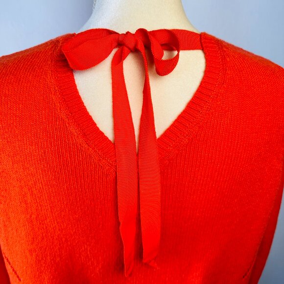 Anthropologie Moth Sweater Womens S Orange Pullover Tie Back V-Neck Open Knit - Picture 11 of 16